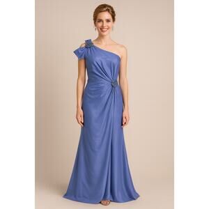 NWT David Meister Blue One Shoulder Jeweled Gown - Size 22
